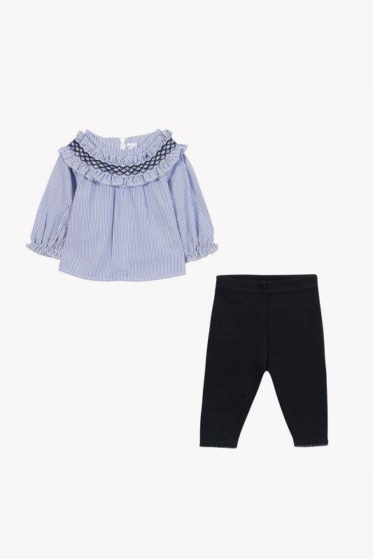 2pc Chambray Smocked Blouse & Pant- Tartine et Chocolat FW25