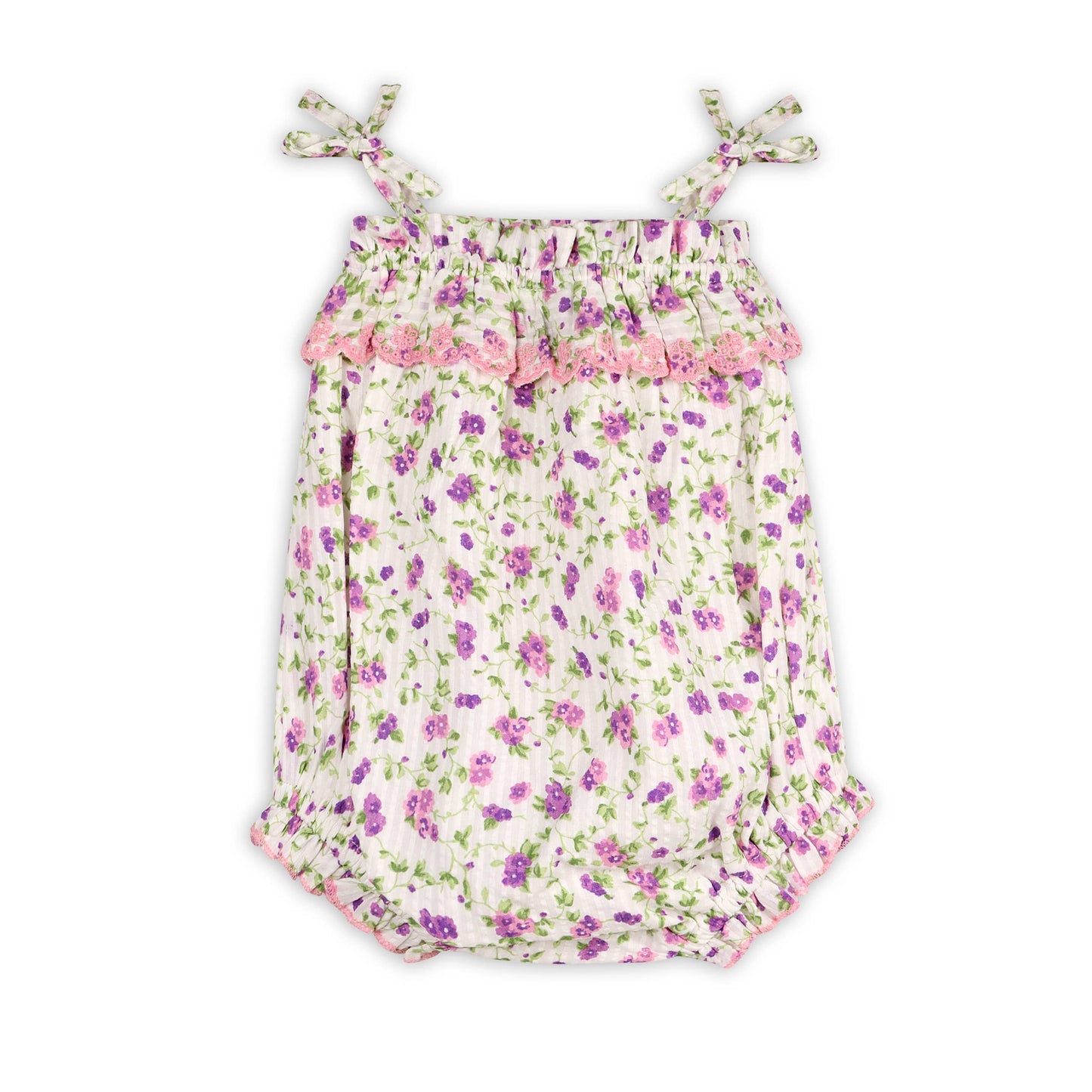 Camila Embroidered Seersucker Romper + Headband (Organic):Viverano