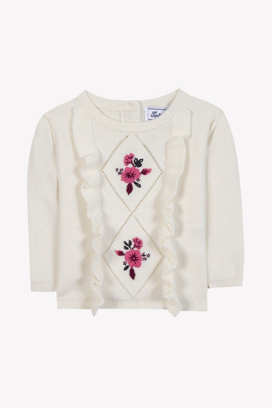 Ruffle Sweater Embroidered Flowers - Tartine et Chocolat FW25