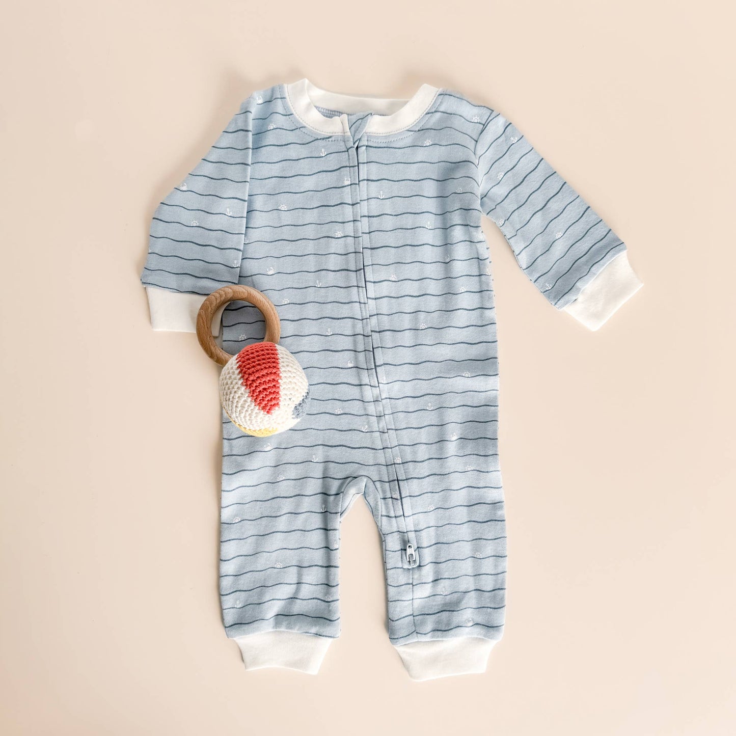 Layette LS Waves Zipper Romper - Blueberry Hill