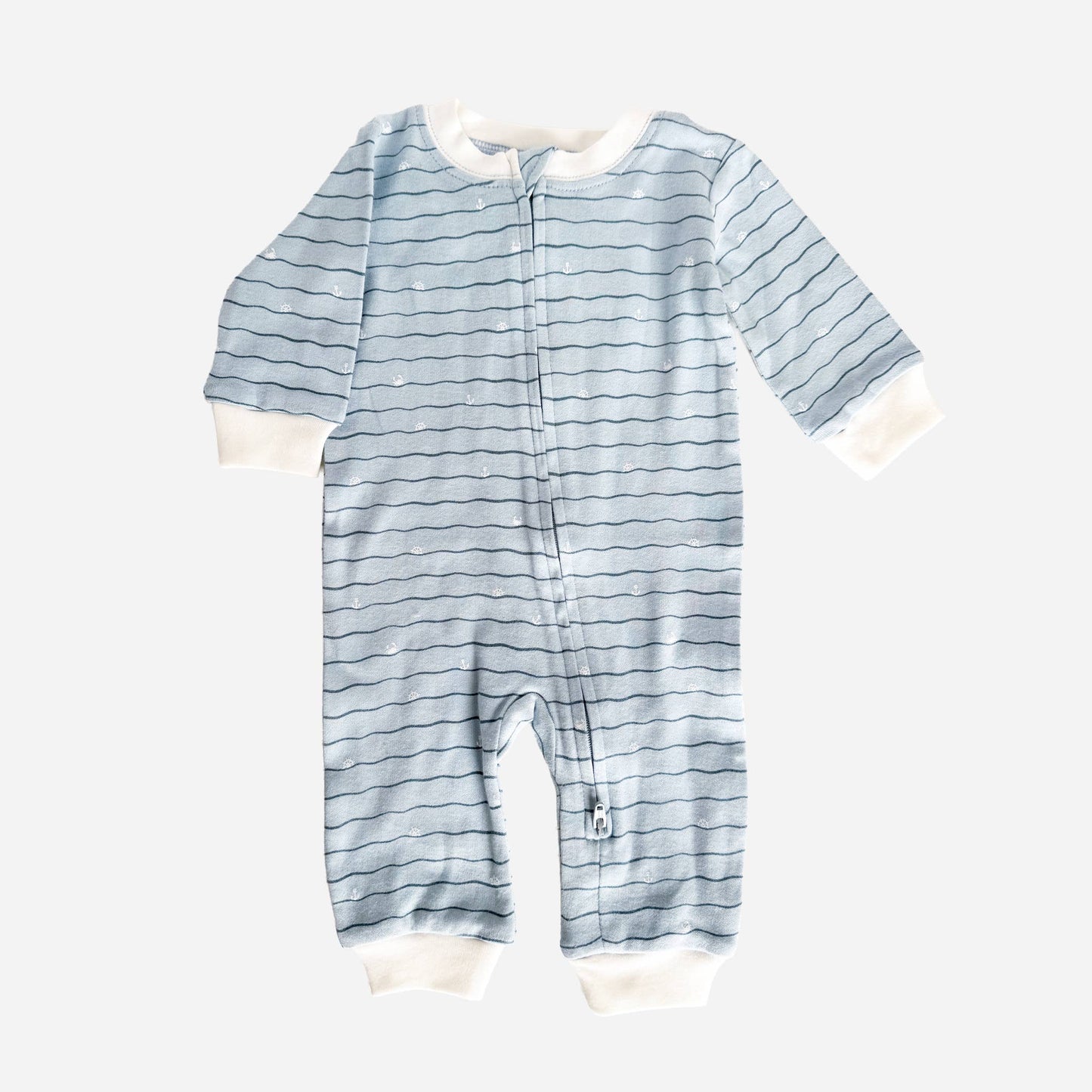 Layette LS Waves Zipper Romper - Blueberry Hill