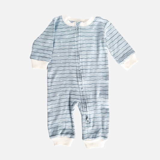Layette LS Waves Zipper Romper - Blueberry Hill