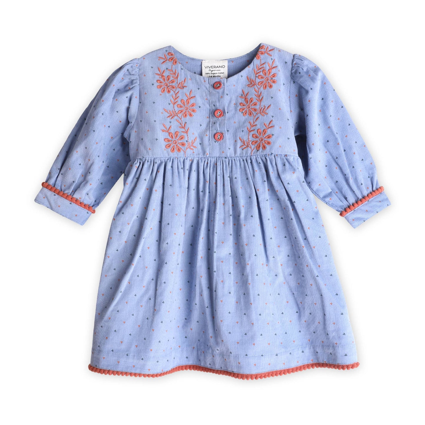 Embroidered Corduroy Tie Baby Dress & Bloomer (Organic): Viverano