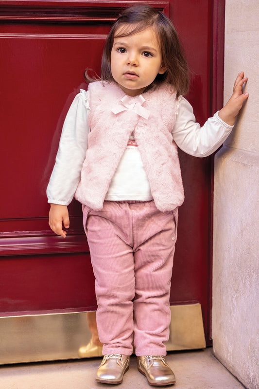 Faux Fur Vest/Bow- Tartine et Chocolat FW25