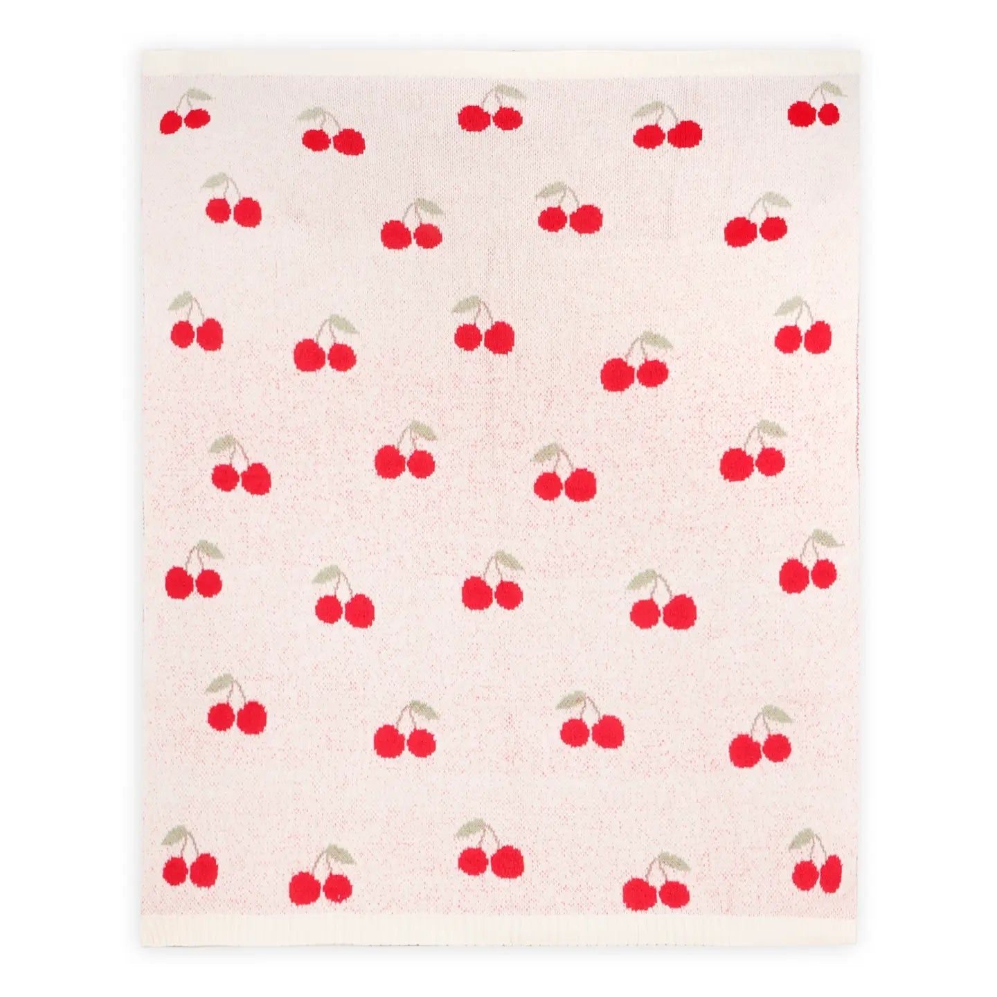 Cherry Blanket & Rattle - Organic Jacquard Knit Baby Blanket