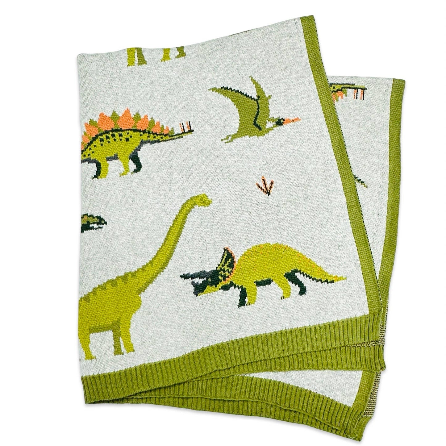 Green Dinosaur - OrganicJacquard Sweater Knit Baby Blanket: Cargo Green / One Size