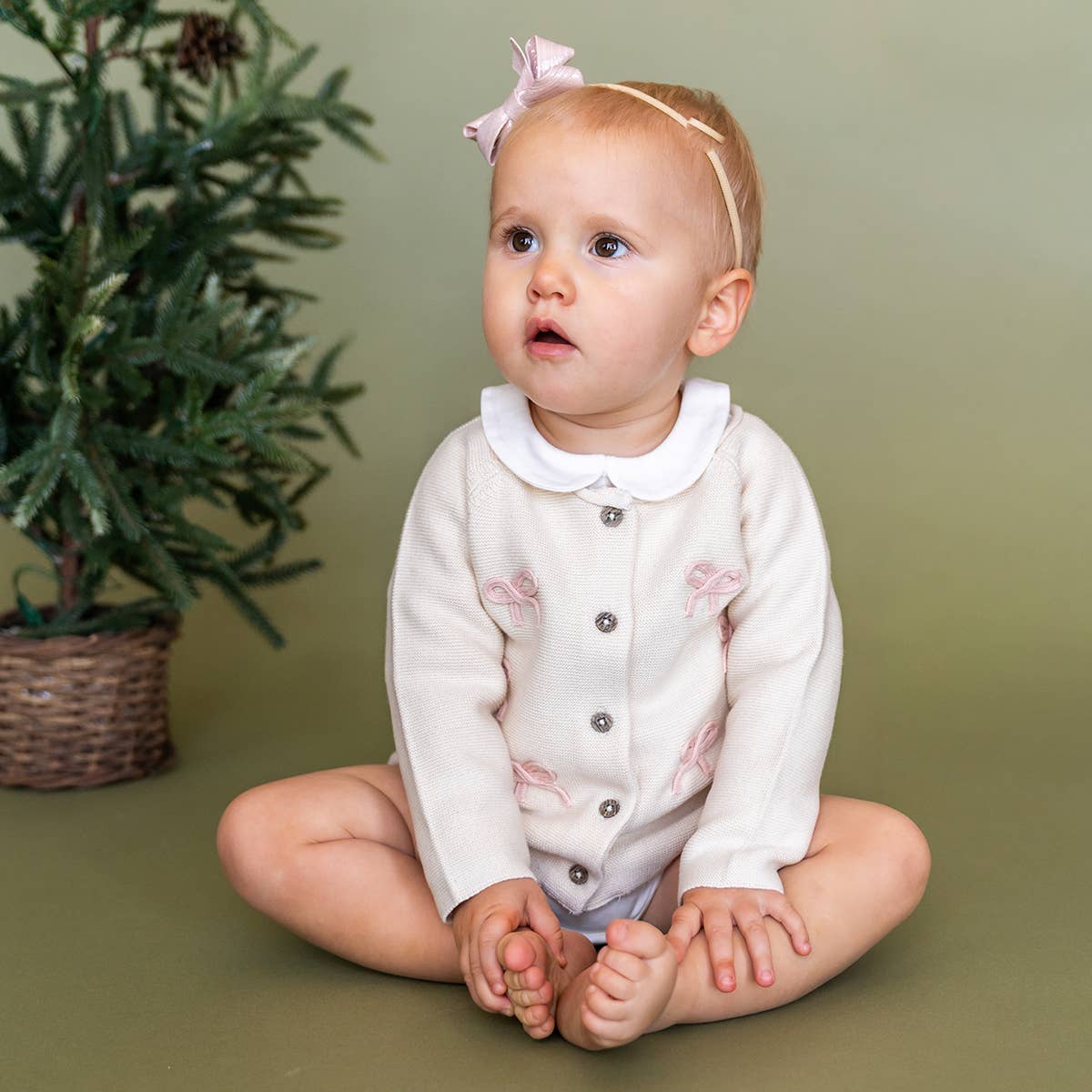 Zoe Bow Sweater Knit Baby Button Cardigan (Organic):