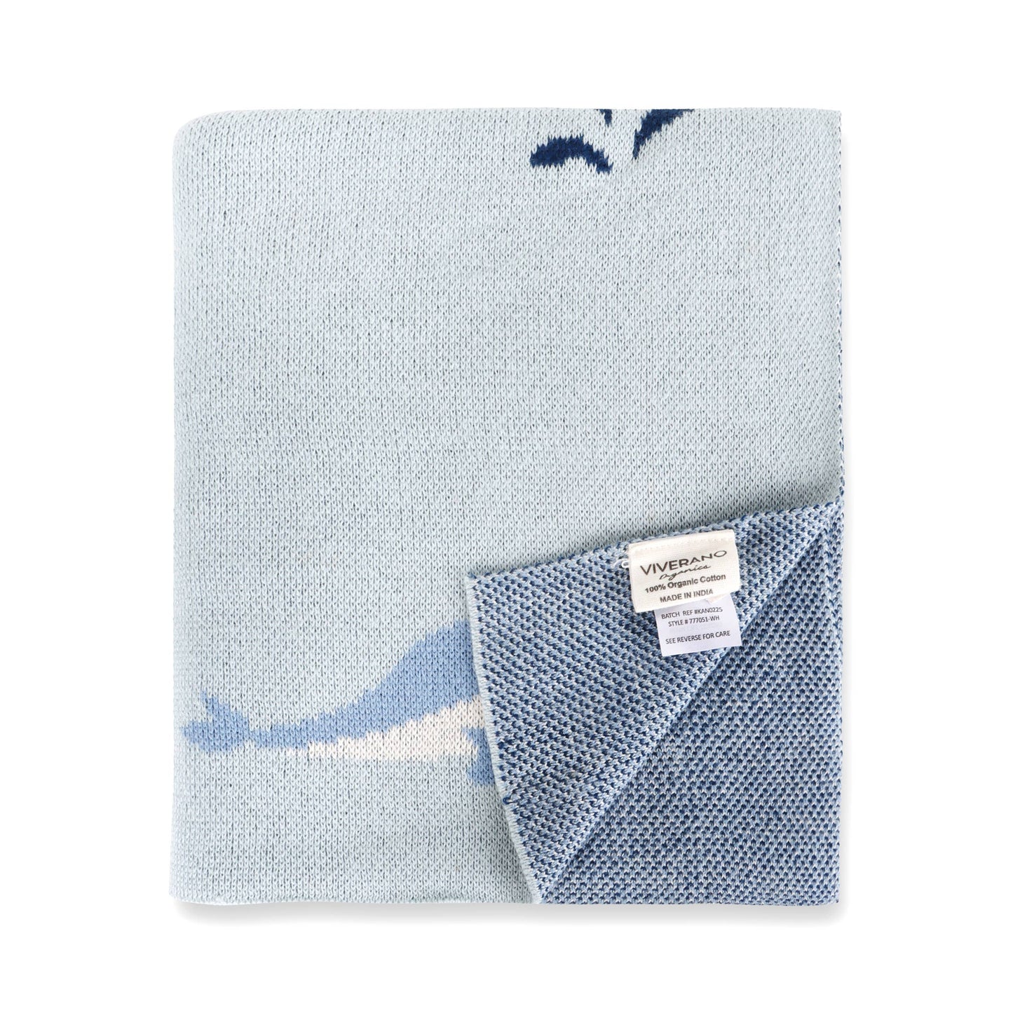 Whales - Organic Cotton Jacquard Knit Baby Blanket: Viverano