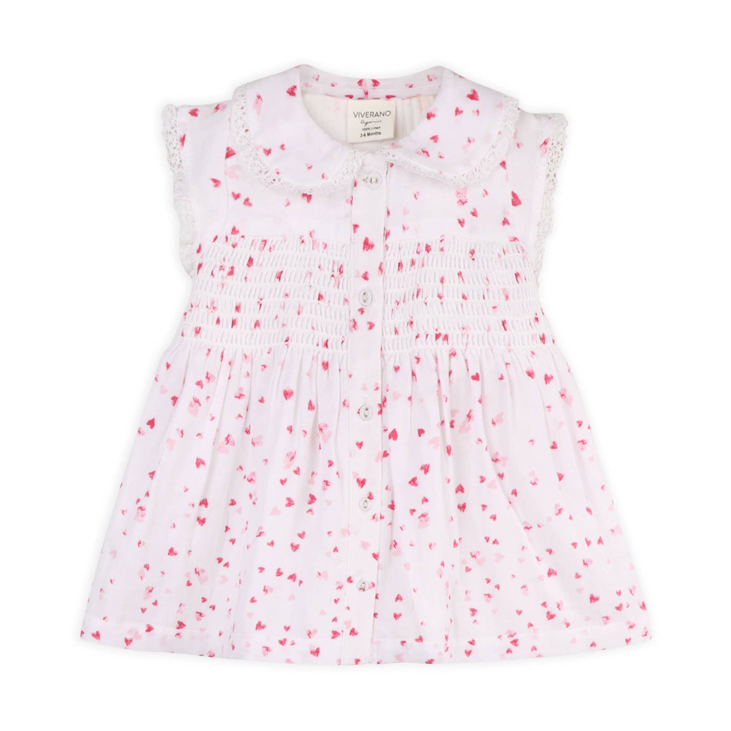 Nora Fluttering Hearts Smocked Baby Dress + Bloomer -Organic: Viverano