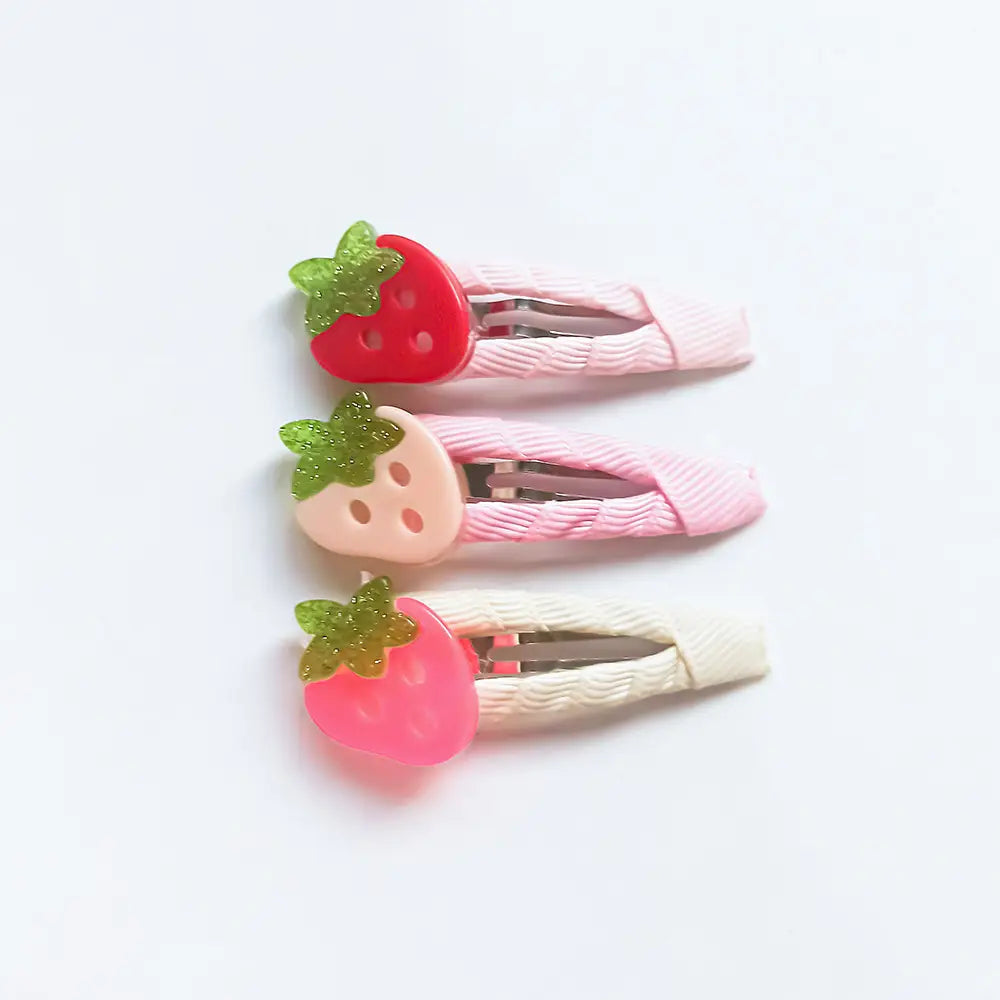 Strawberry Fabric Covered Snap Clips - Lilies and Roses