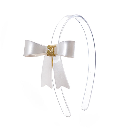 Pearlized French Bow Headband - Lilies and Roses