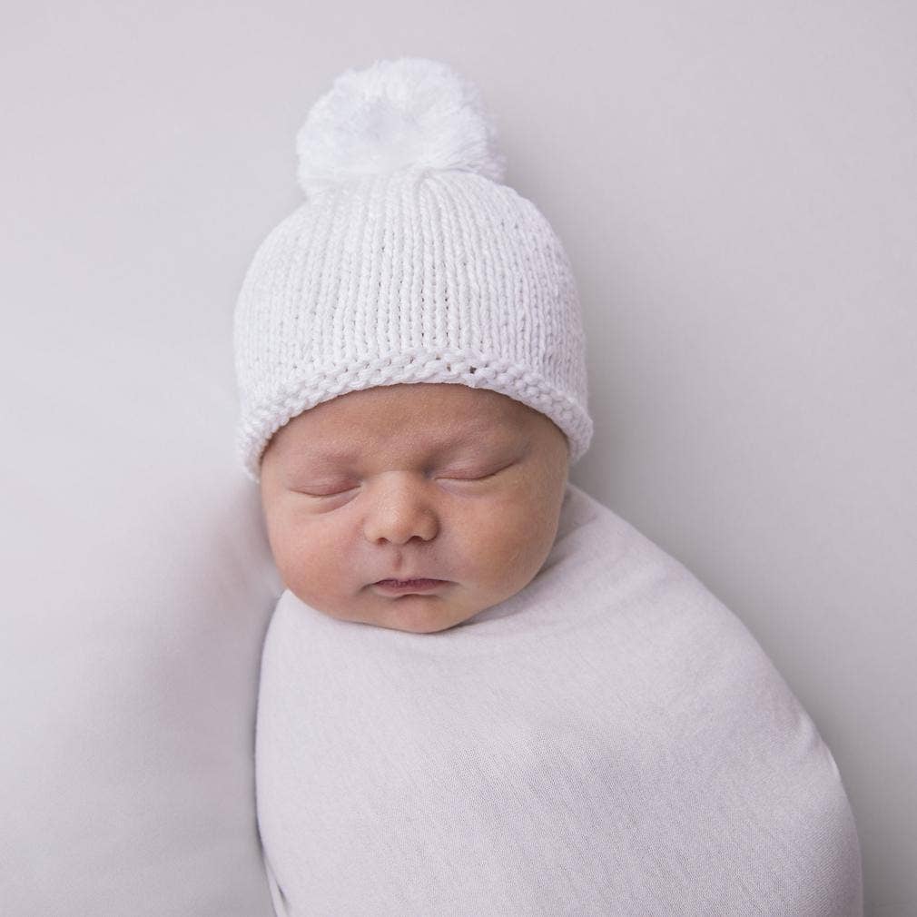 White Pom Pom Beanie Hat: Huggalugs