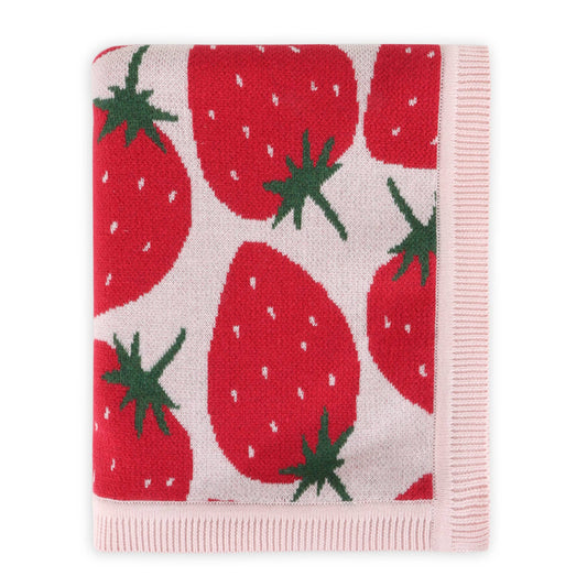 Strawberry Fields -Organic Cotton Jacquard Knit Baby Blanket: Baby Pink / One Size