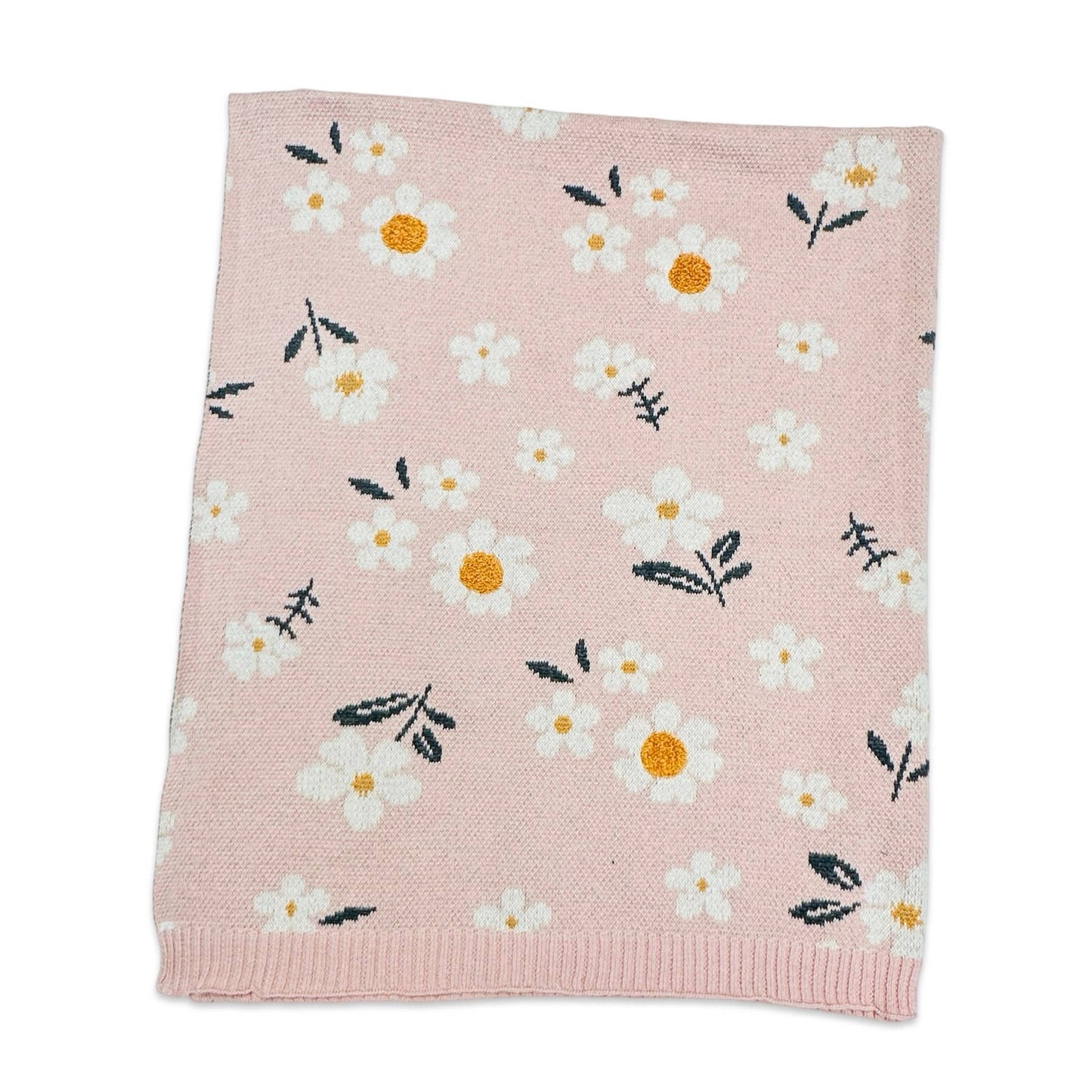 Daisy Floral - Organic Jacquard Sweater Knit Baby Blanket: Blush Pink / One Size