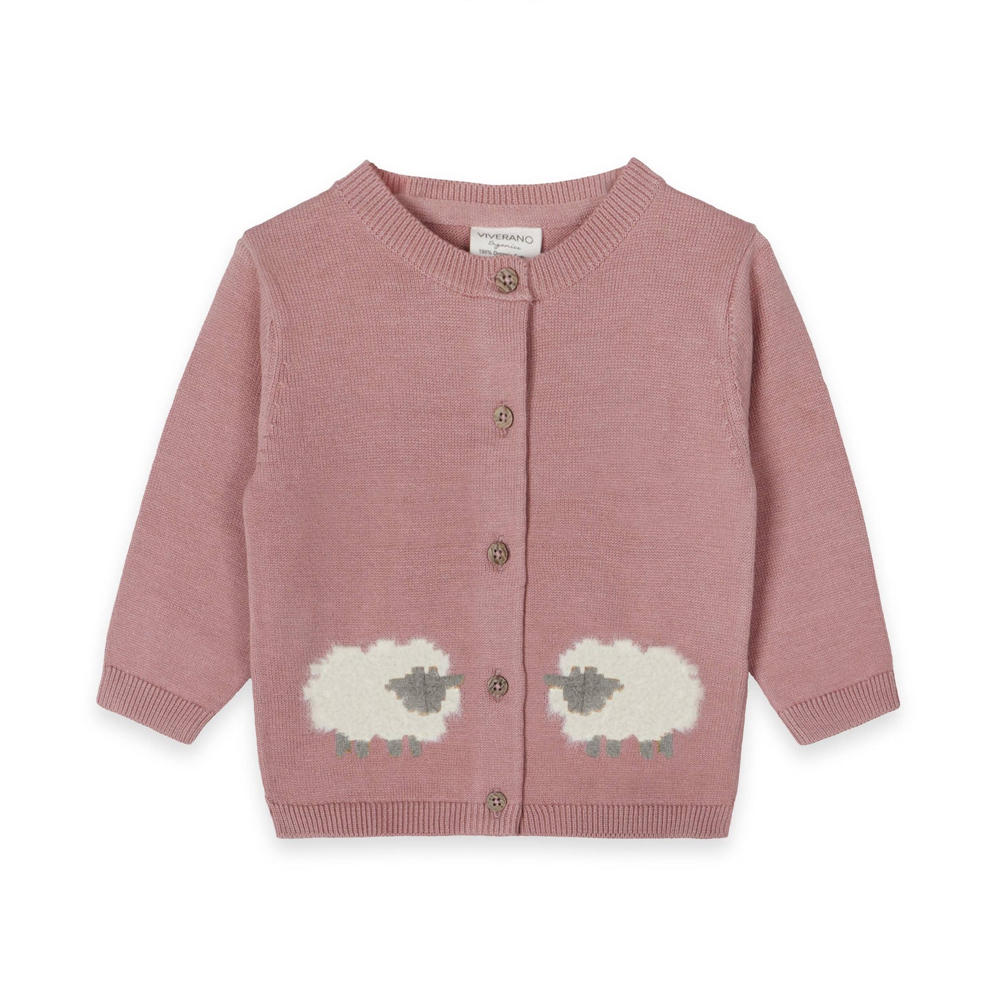 Lamb Jacquard Knit Baby Cardigan Sweater (Organic Cotton): Vintage Rose / 3-6M