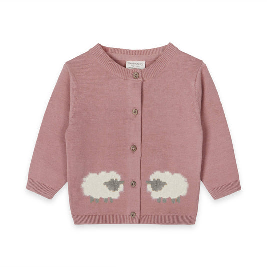 Lamb Jacquard Knit Baby Cardigan Sweater (Organic Cotton): Vintage Rose / 3-6M
