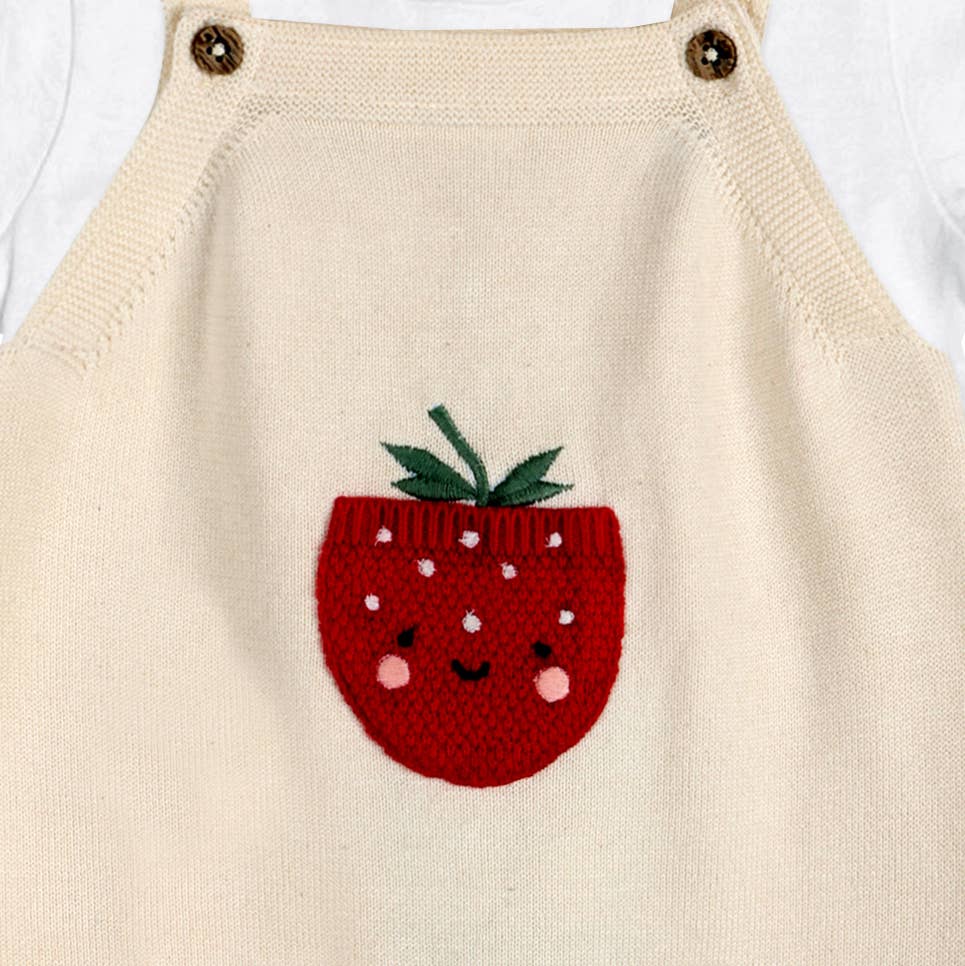 Strawberry Pocket Baby Knit Shortall Set (Organic Cotton):