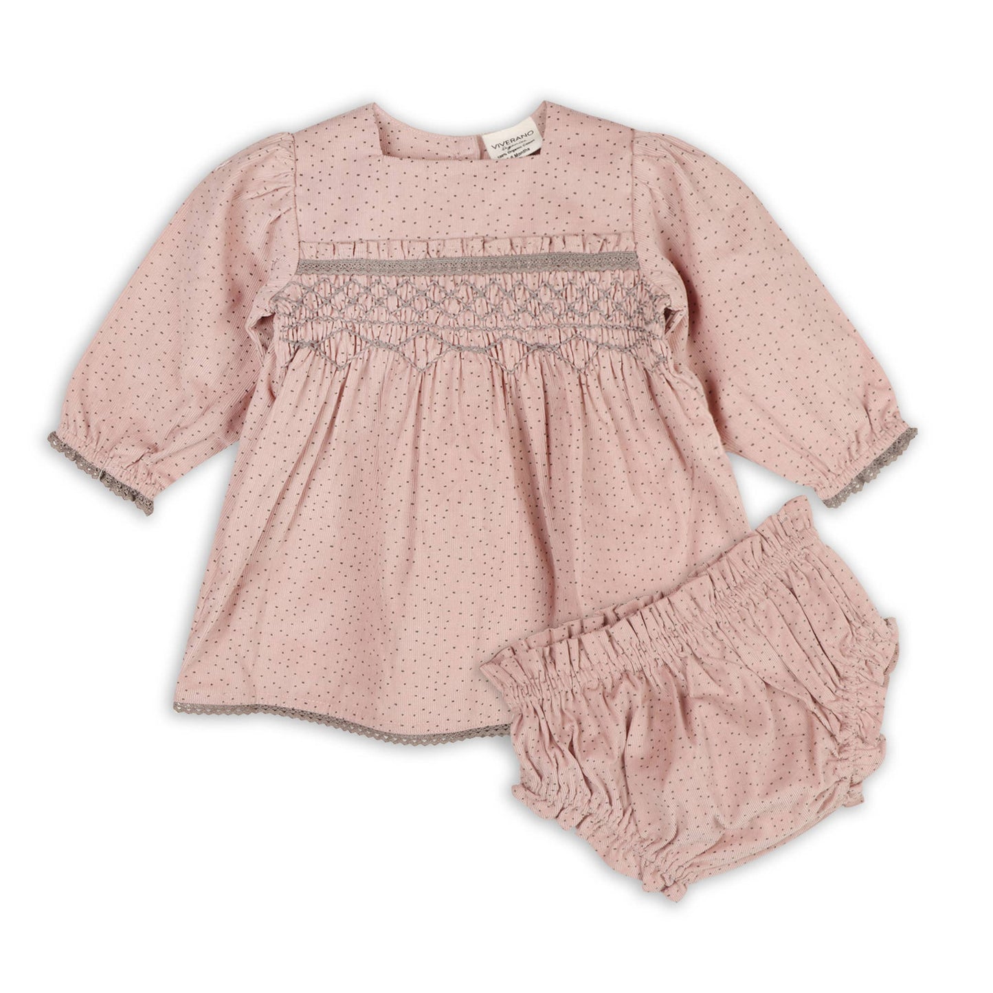 Smocked & Embroidered Corduroy Baby Dress & Bloomer -Organic: Viverano