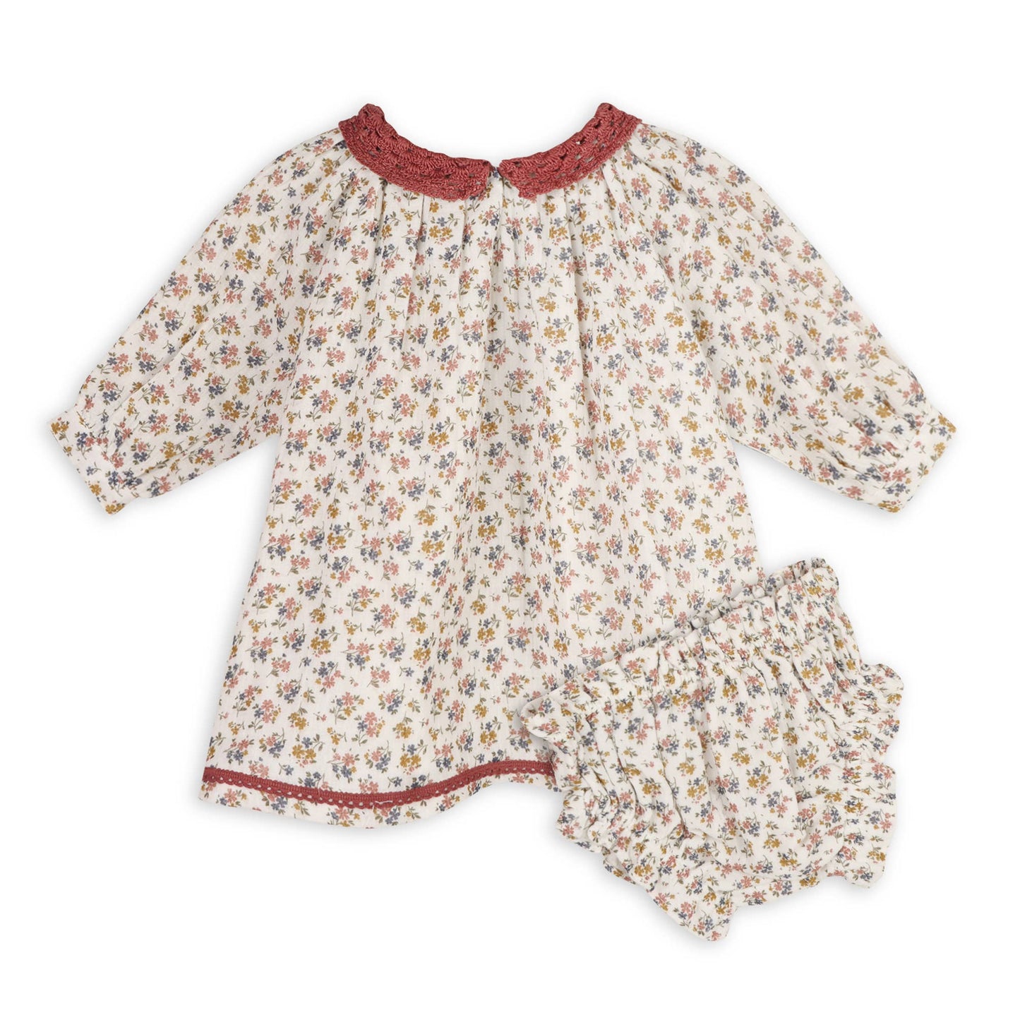 Floral Lace Collar Muslin Baby Dress & Bloomer (Organic): viverano