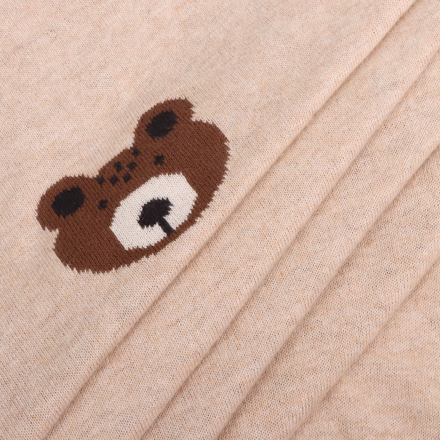 Brown Bear - Organic Cotton Jacquard Knit Baby Blanket:viverano