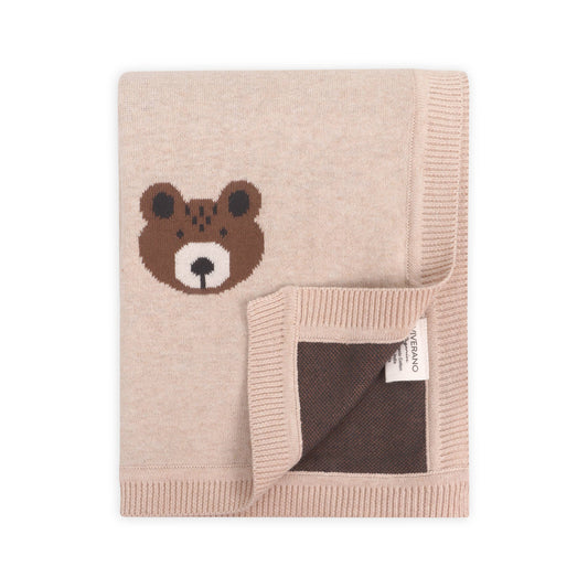 Brown Bear - Organic Cotton Jacquard Knit Baby Blanket:viverano
