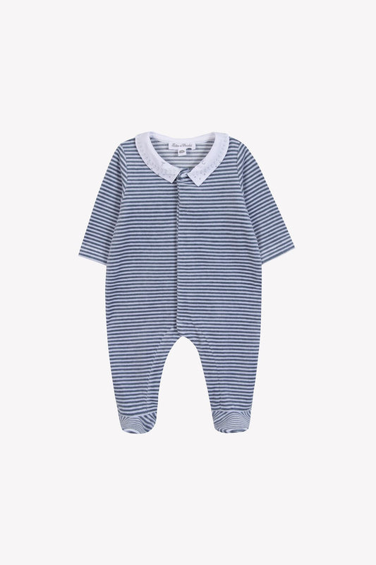 Striped Velour Footie w Emb Collar-Tartine et Chocolat FW25
