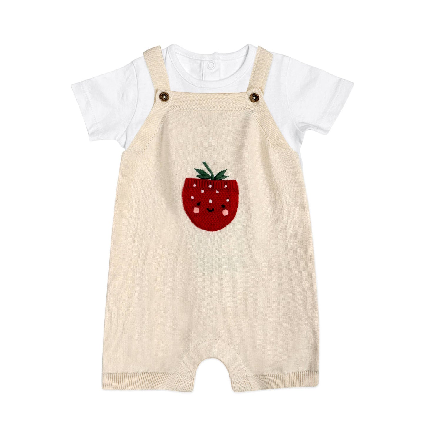 Strawberry Pocket Baby Knit Shortall Set (Organic Cotton):