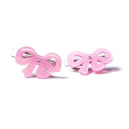Satin Double Pink Bow Hair Clips - Lilies and Roses