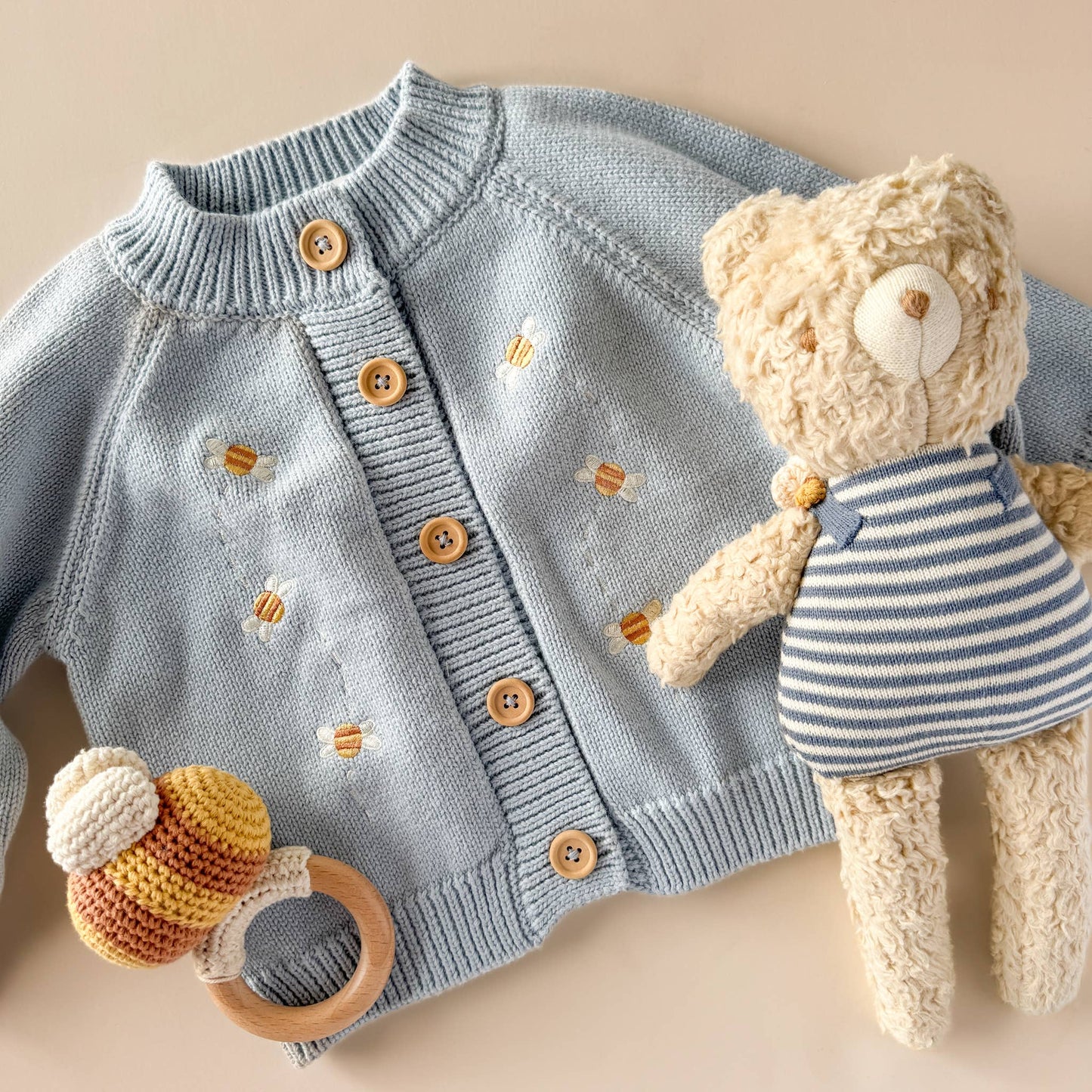 Cotton Bee Cardigan Embroidered Baby Newborn Apparel Spring: Blue / NB 0-6m