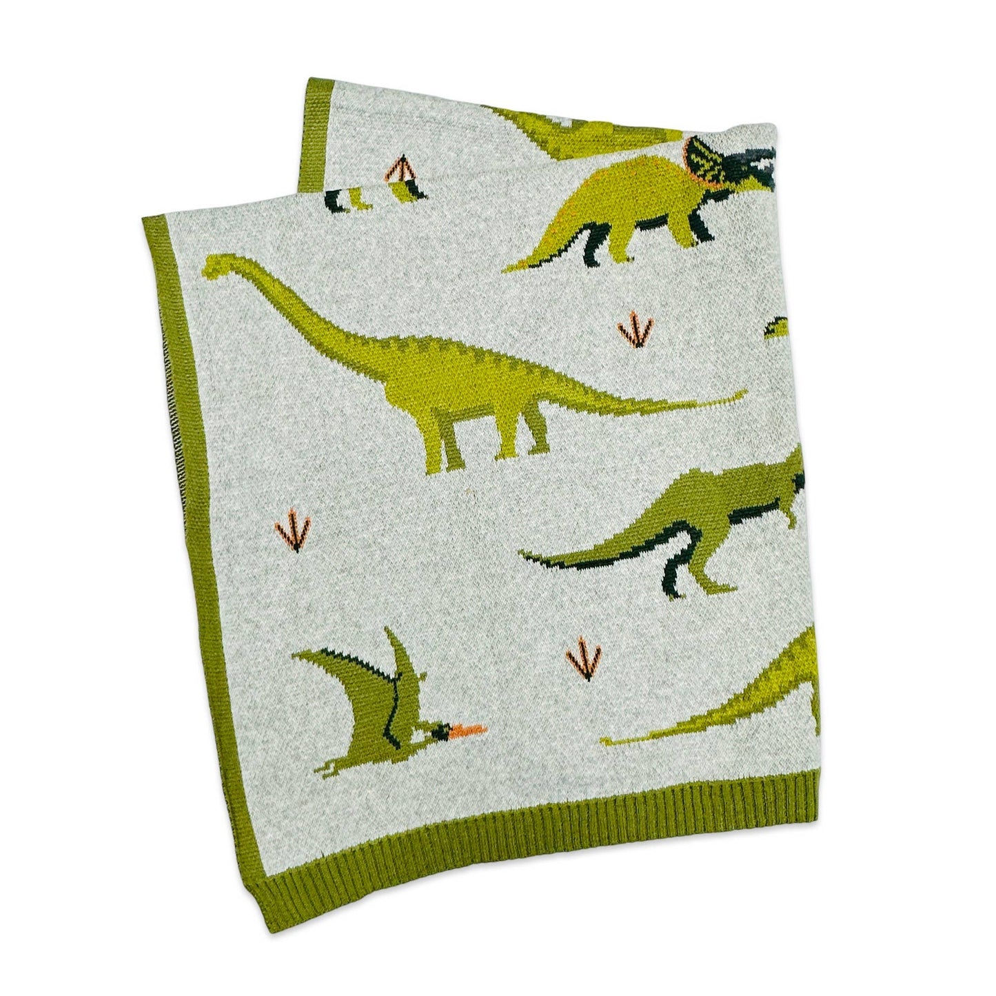 Green Dinosaur - OrganicJacquard Sweater Knit Baby Blanket: Cargo Green / One Size