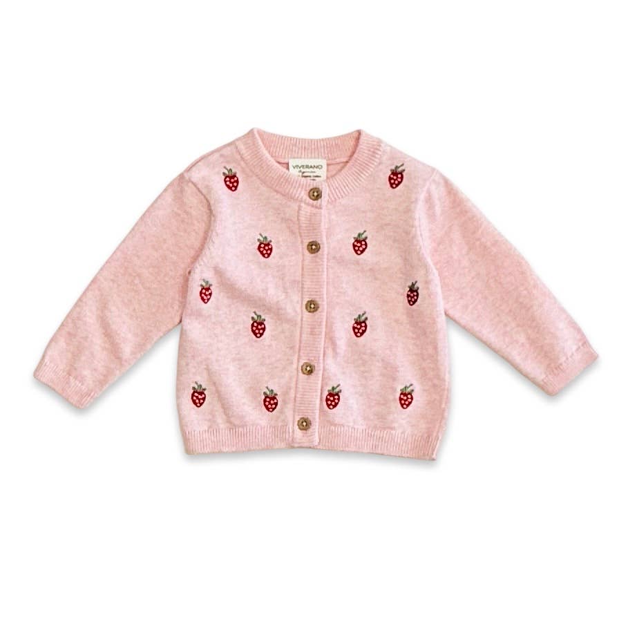 Strawberry Embroidered Knit Cardigan (Organic Cotton): Viverano