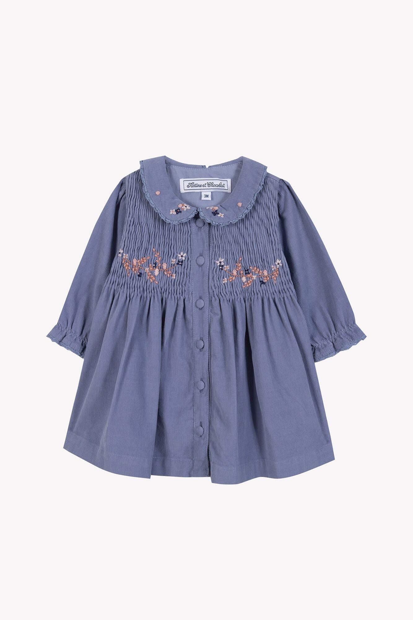 Cord Smocked Cornflower Dress- Tartine et Chocolat FW25