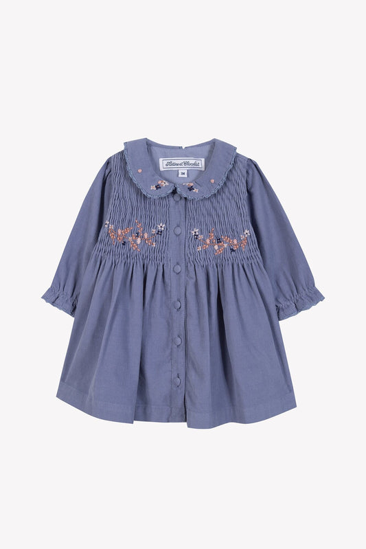 Cord Smocked Cornflower Dress- Tartine et Chocolat FW25