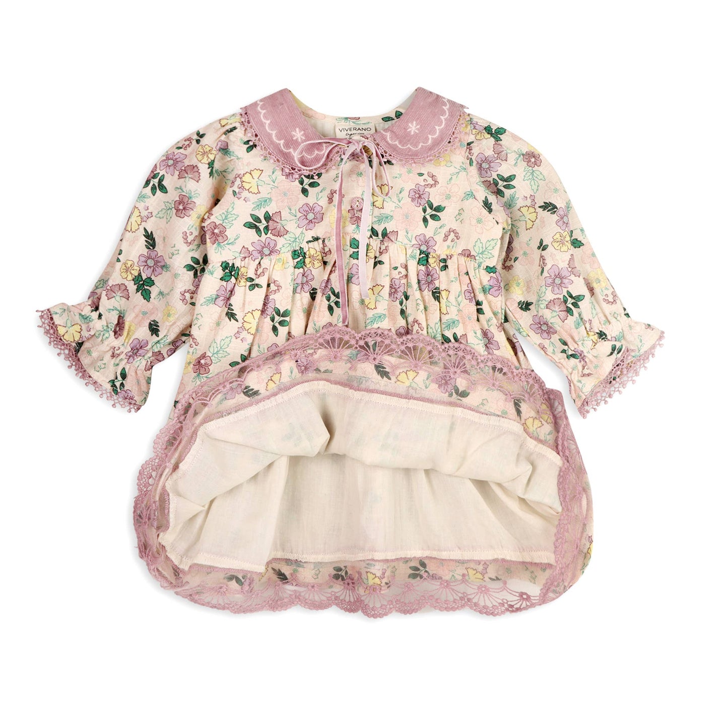 Floral Embroidered Collar Baby Dress & Bloomer Set (Organic): Viverano