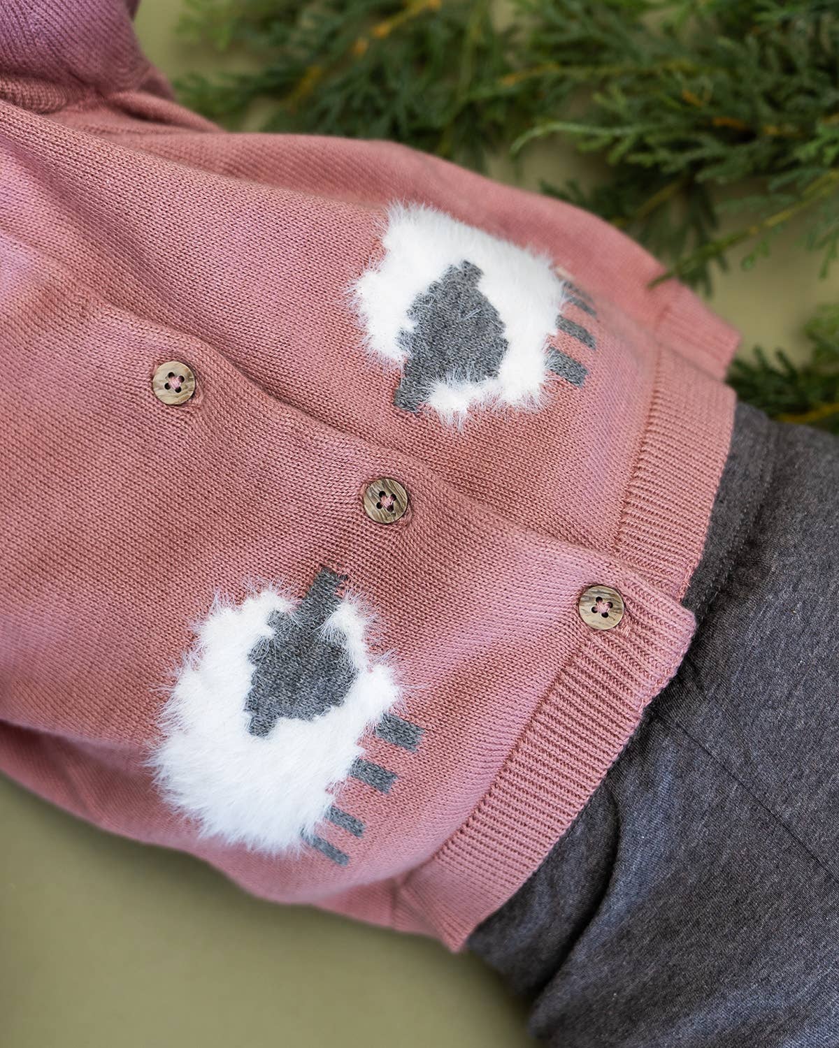 Lamb Jacquard Knit Baby Cardigan Sweater (Organic Cotton): Vintage Rose / 3-6M