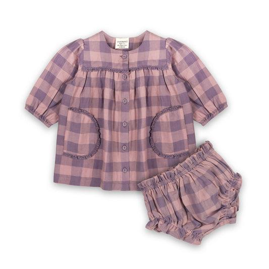 Lace Gingham Baby Dress & Bloomer Set (Organic):Viverano