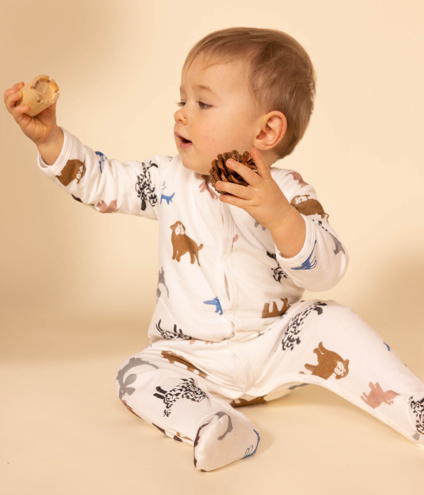 Kids Petit Bateau Baby Pyjamas With Feet White With Blue Dot Print - Multi