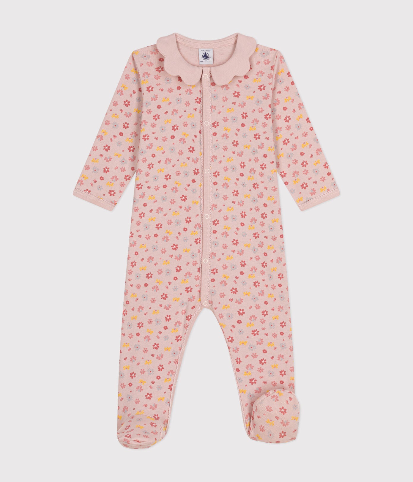 Pink Floral Footie w/ Scallop Collar - Petit Bateau SP24