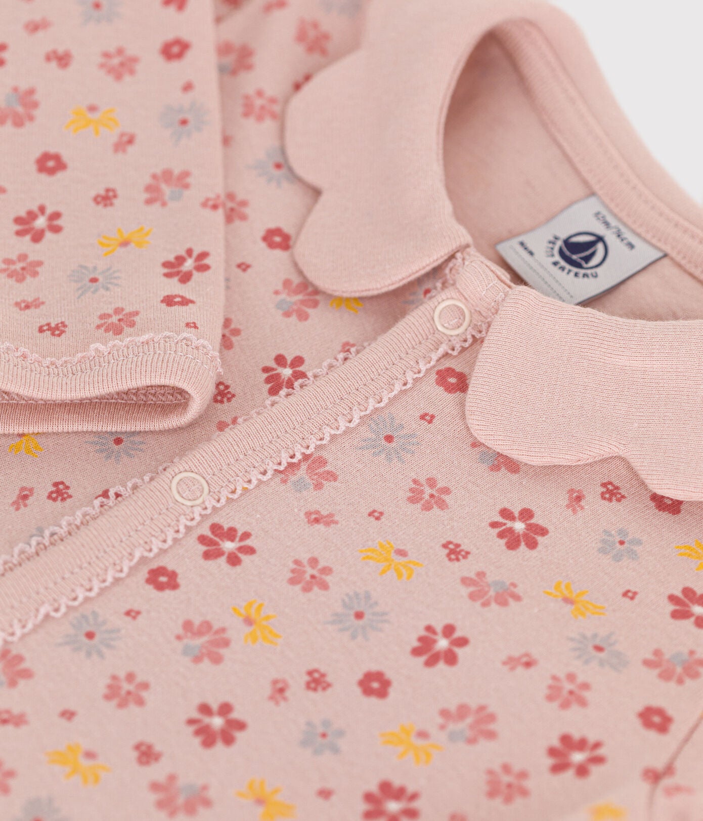 Pink Floral Footie w/ Scallop Collar - Petit Bateau SP24