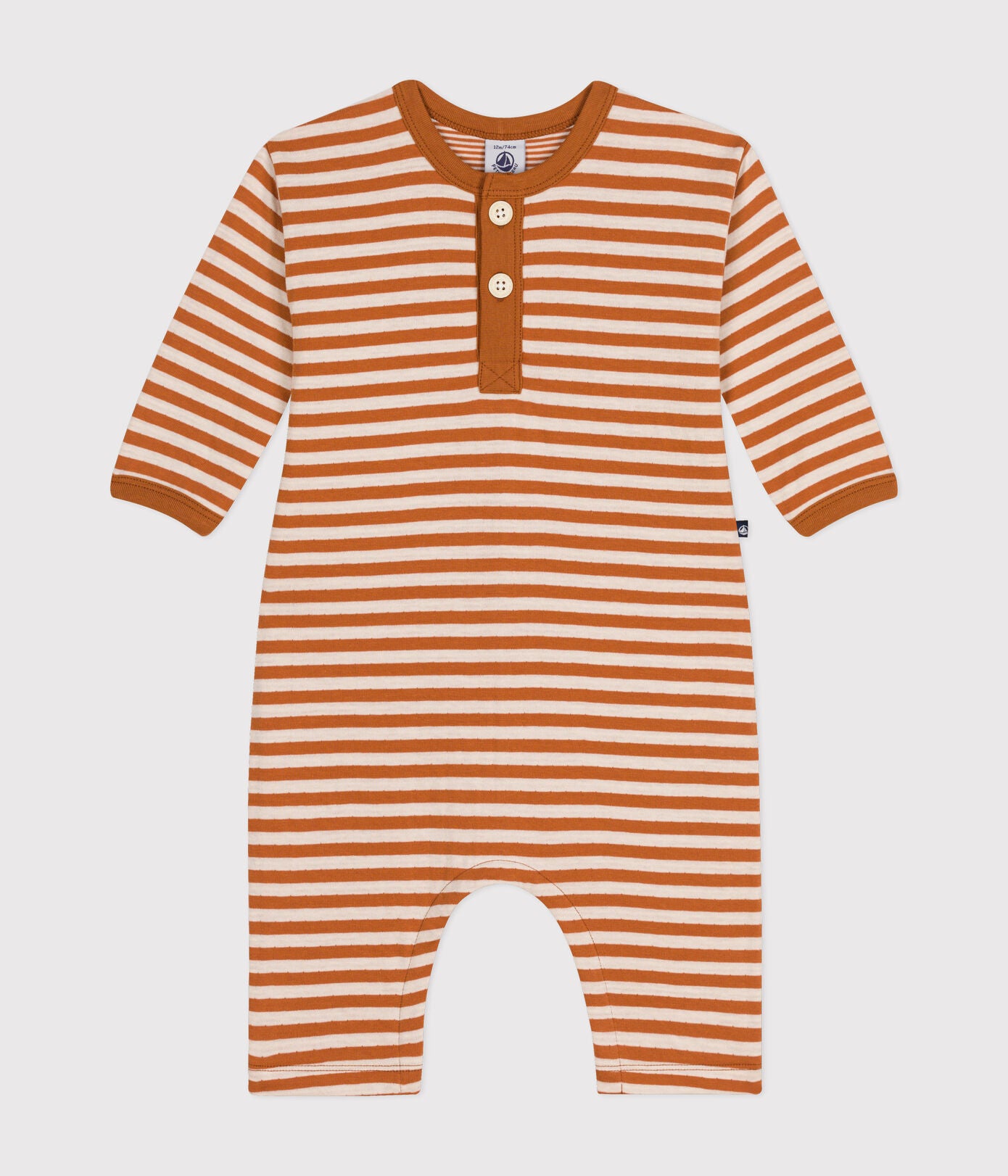 LS Tan Striped Romper - Petit Bateau SS24