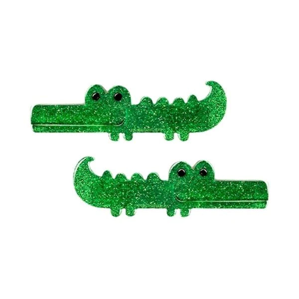 Alligator Green Glitter Hair Clips (Set of 2) - Lilies and Roses