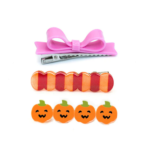 Pumpkin & Pink Bowtie Alligator Clips (set of 3) - Lilies and Roses