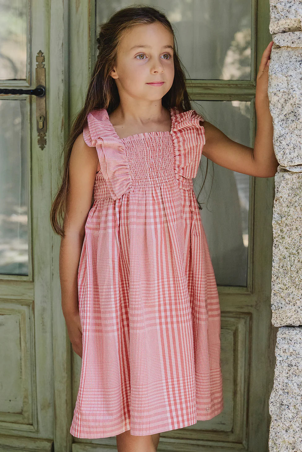 Coral Check Dress - Tartine et Chocolat SP25