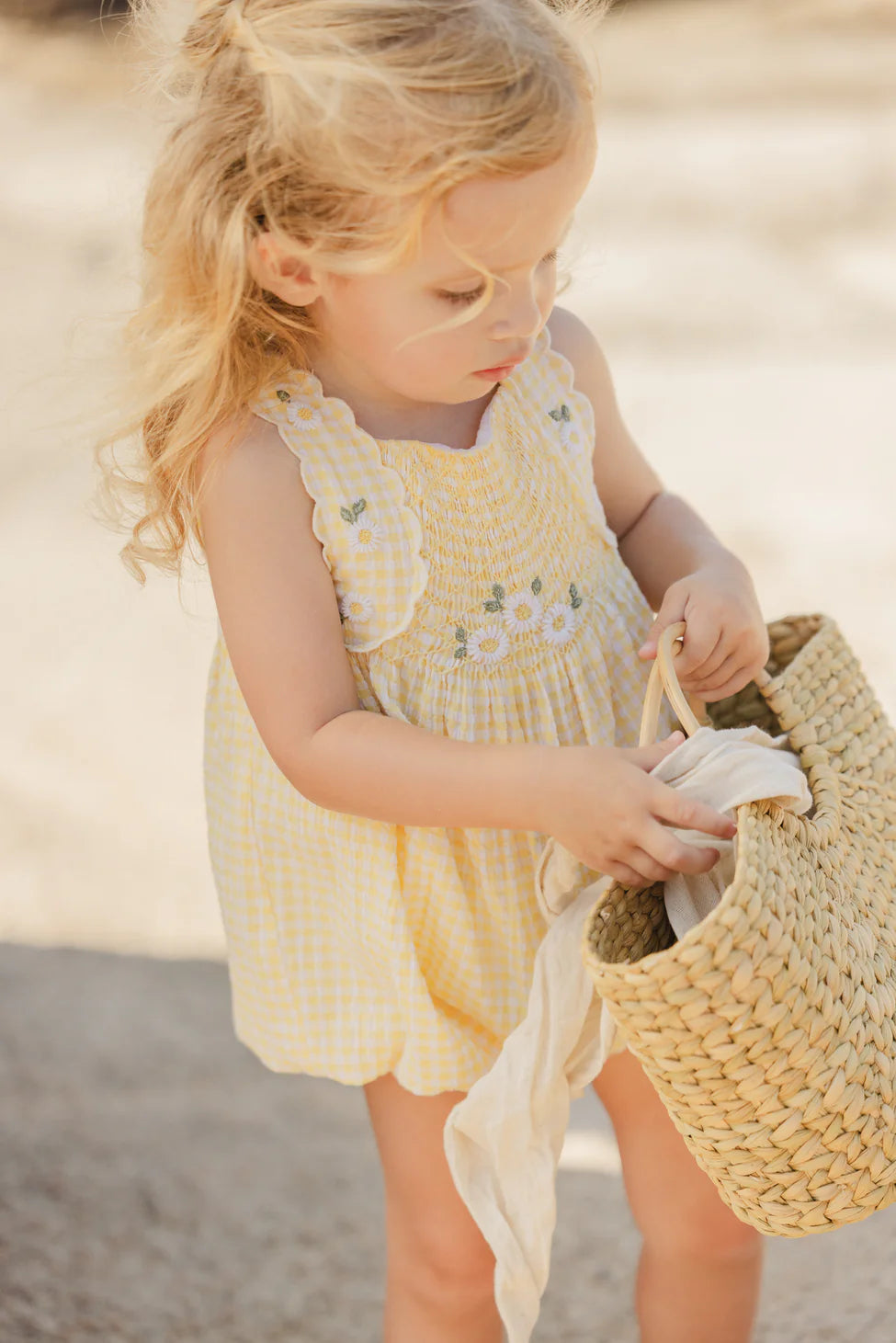 GIngham Smocked Embroidered Bubble - Tartine et Chocolat SP25