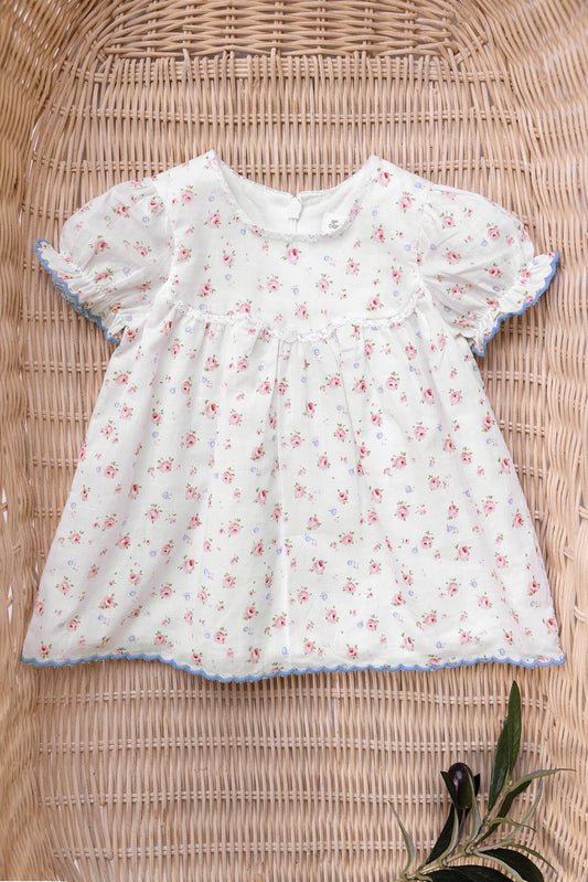 Floral Dress w Blue Trim-Tartine et Chocolat SP26