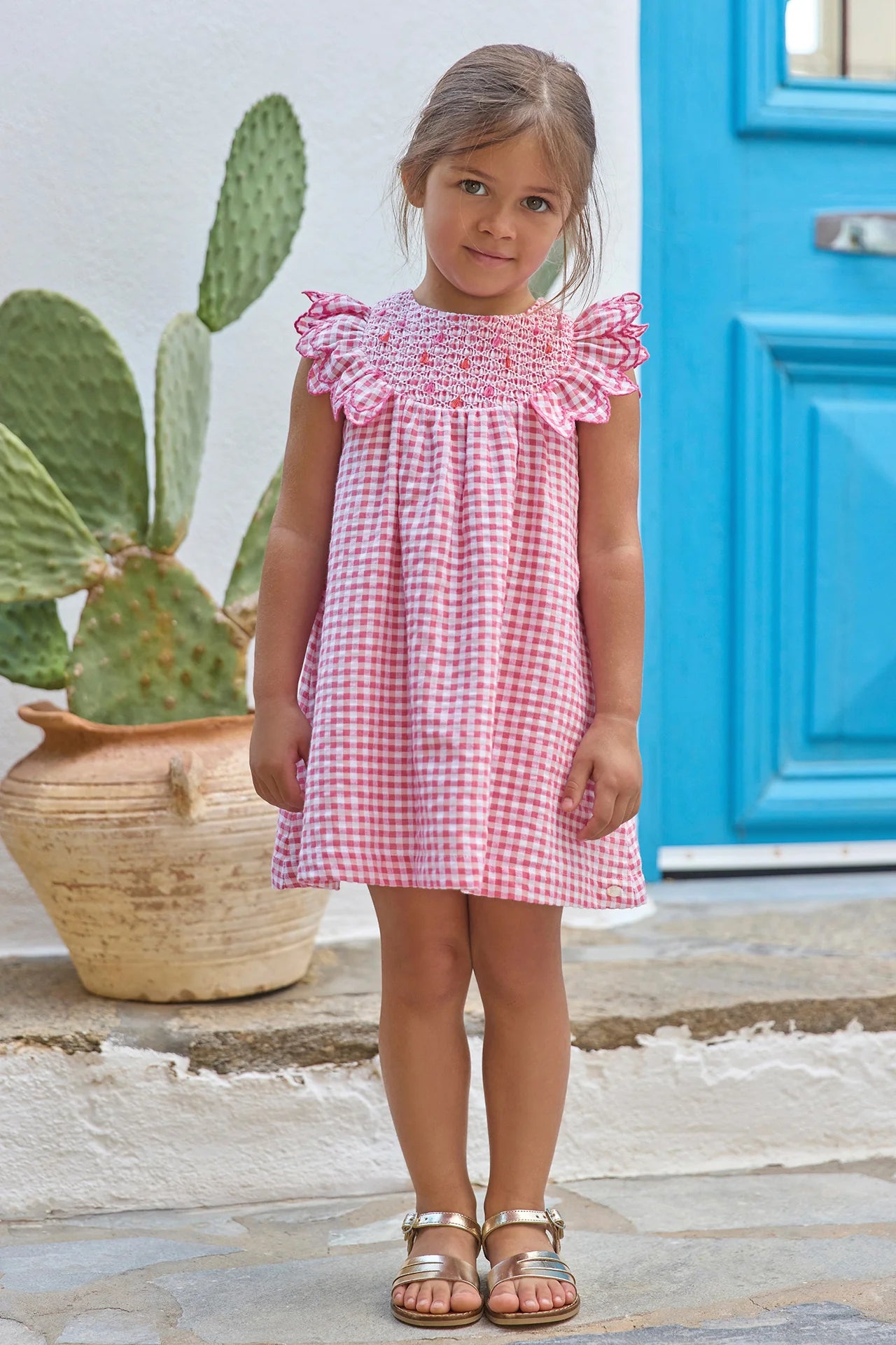 Pink Gingham Smocked Dress-Tartine et Chocolat SP26
