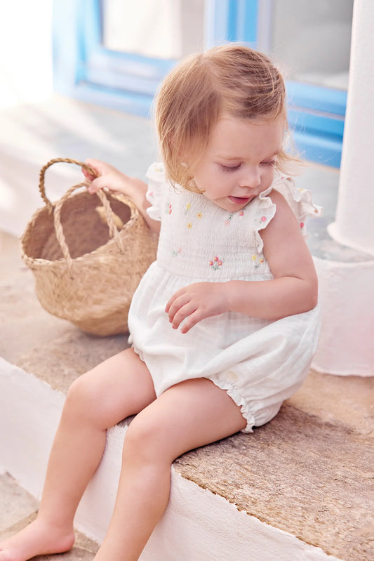 Smocked Emb Flowers Short Jumpsuit-Tartine et Chocolat SP26