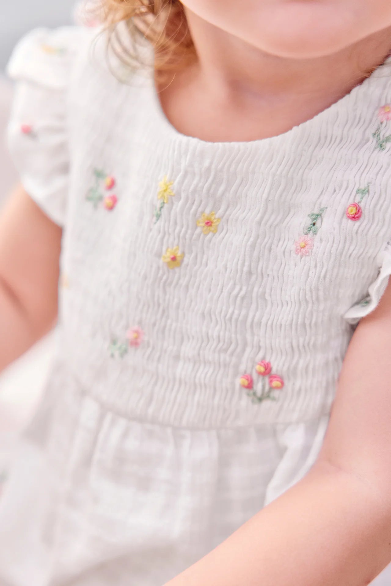 Smocked Emb Flowers Short Jumpsuit-Tartine et Chocolat SP26