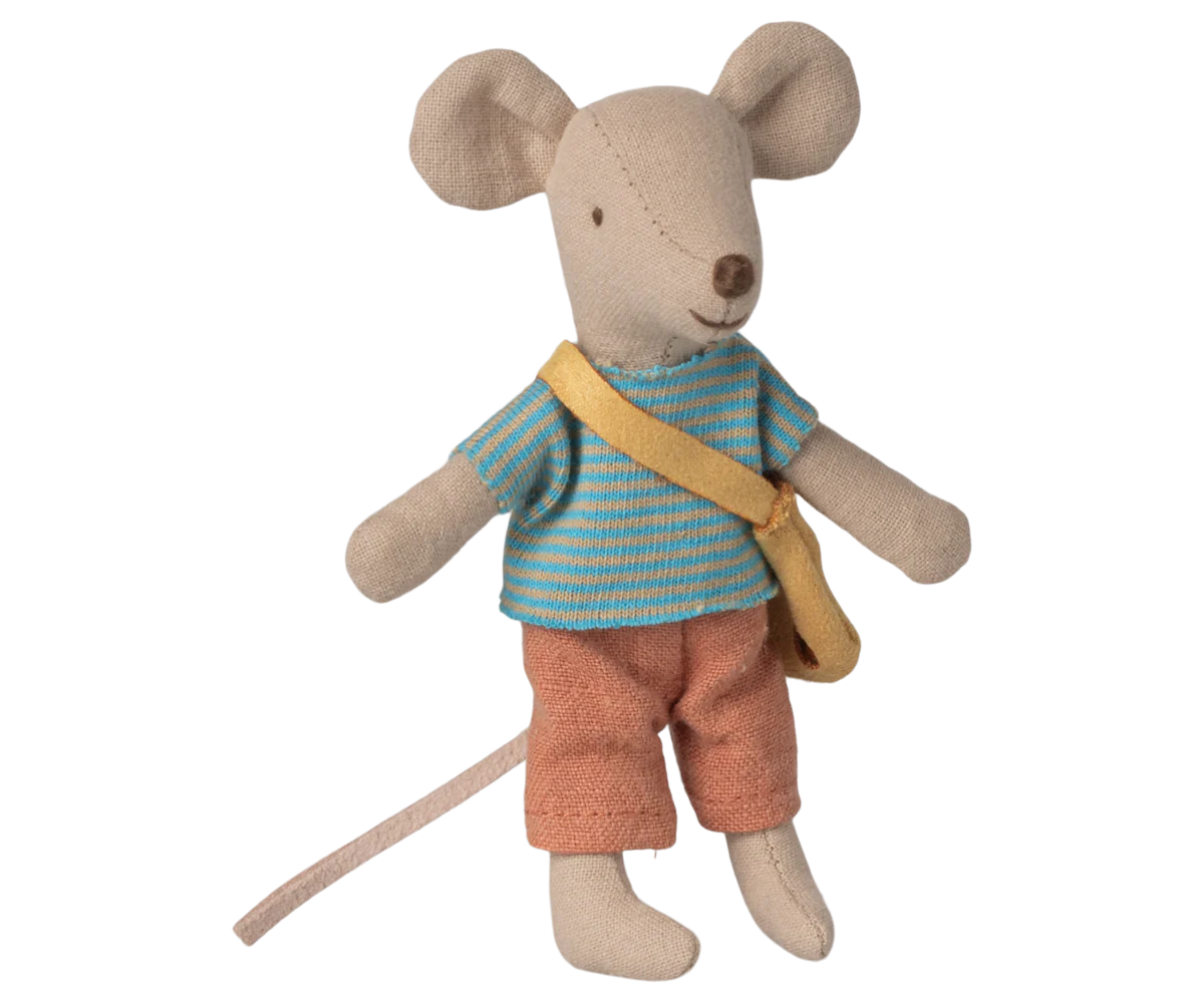 LIttle Brother Mouse w Bag- Maileg