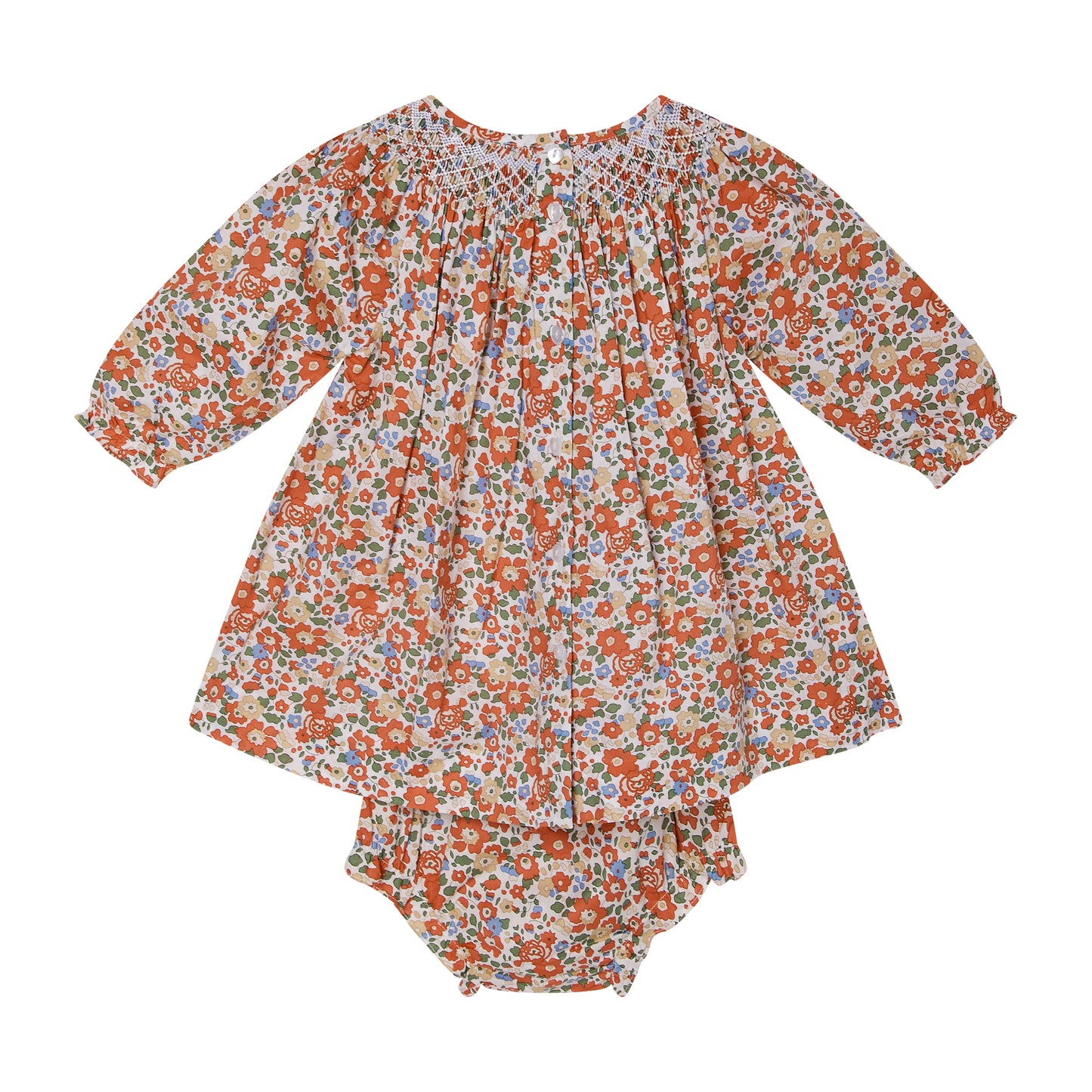 Calypso Orange Floral w/ Smocked Collar Dress - Question Everything FW24